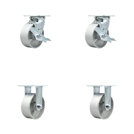 Service Caster 5 Inch Semi Steel Caster Set with Roller Bearings 2 Brake 2 Rigid SCC-30CS520-SSR-TLB-2-R520-2